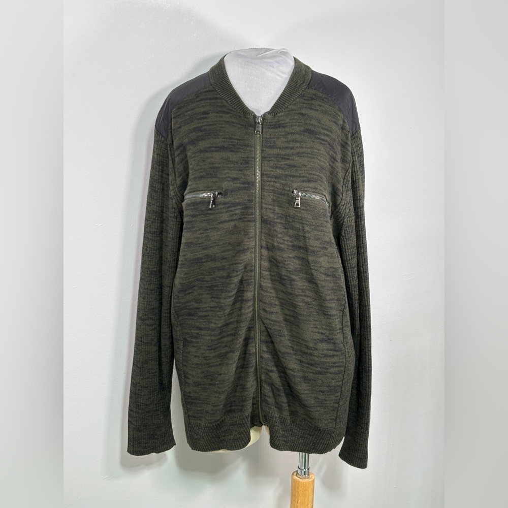 INC Evening Olive Mens Zip-Pocket Full Zip Sweater Green Size XL